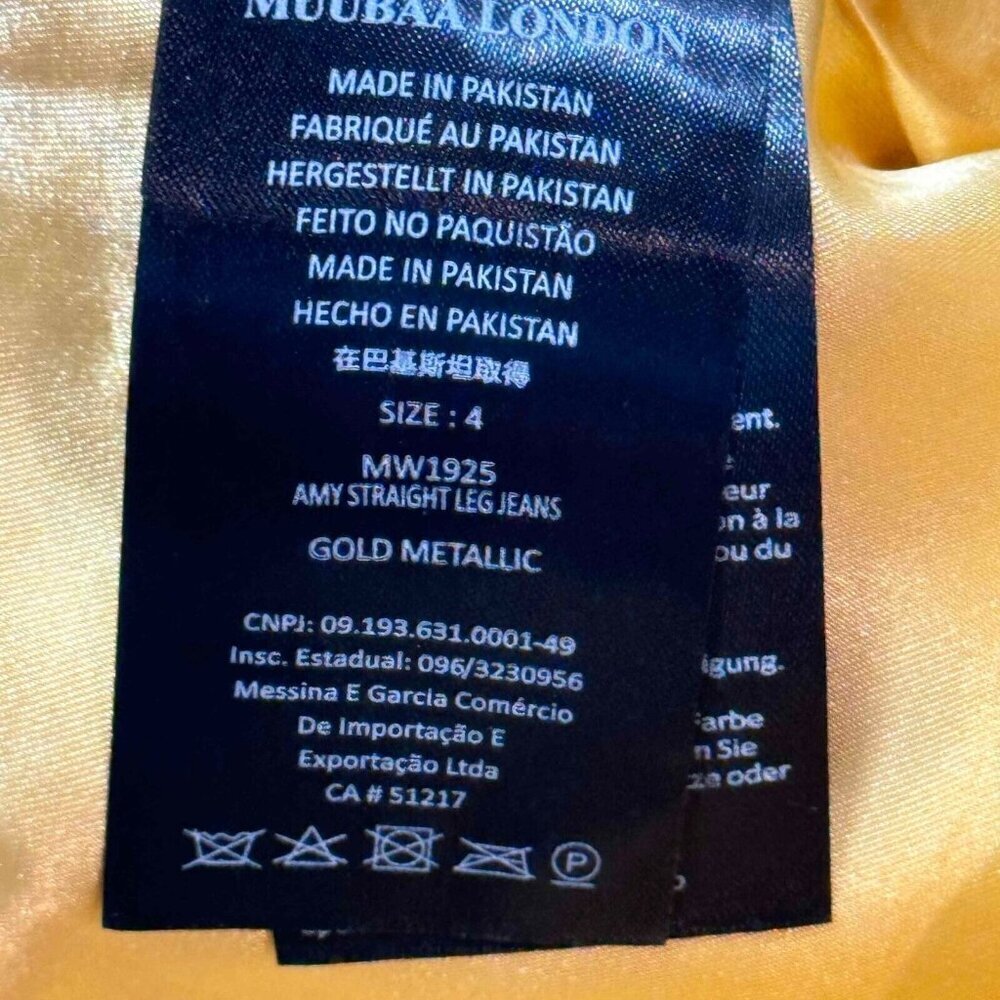 Muubaa London Amy Straight Sheep Leather Jeans 5-Pocket Gold Metallic Size‎ US 0 - Picture 12 of 15